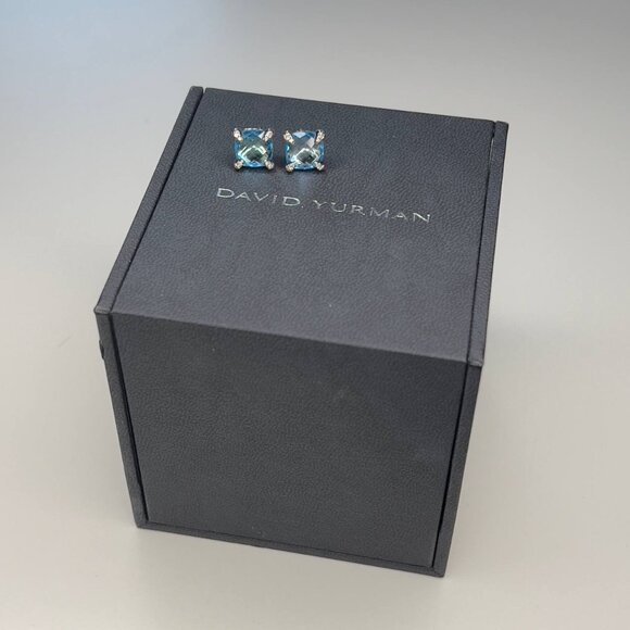 Authentic david yurman chatelaine earrings blue topaz diamonds sterling silver - Picture 2 of 9